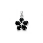 flower shaped black onyx silver pendant