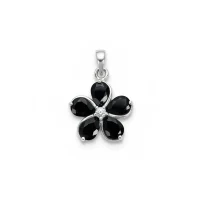 flower shaped black onyx silver pendant