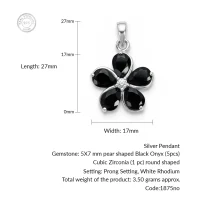 details of the flower shaped black onyx silver pendant