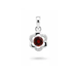 5mm round garnet with cubic zirconia flower shaped silver pendant