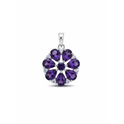 5x7 pear shaped amethyst with cubic zirconia flower shaped silver pendant