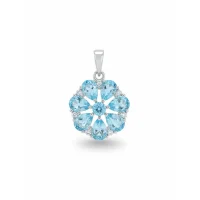 5x7 pear shaped blue topaz with cubic zirconia flower shaped silver pendant