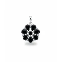 5x7 pear shaped black onyx with cubic zirconia flower shaped silver pendant