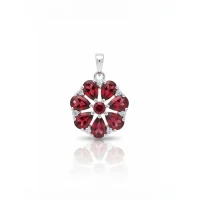 5x7 pear shaped garnet with cubic zirconia flower shaped silver pendant