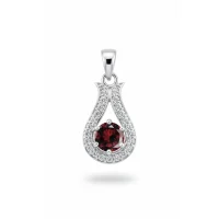 6mm round garnet with cubic zirconia silver pendant