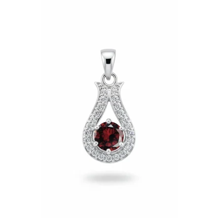 6mm round garnet with cubic zirconia silver pendant