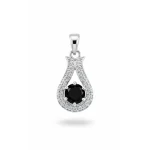 6mm round black onyx with cubic zirconia silver pendant