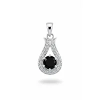 6mm round black onyx with cubic zirconia silver pendant