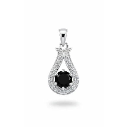 6mm round black onyx with cubic zirconia silver pendant