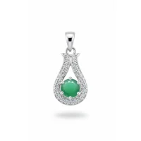 6mm round green onyx with cubic zirconia silver pendant