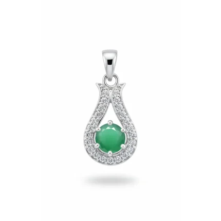 6mm round green onyx with cubic zirconia silver pendant