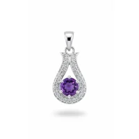6mm round amethyst with cubic zirconia silver pendant