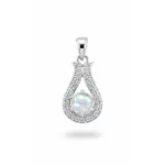 6mm round rainbow moonstone with cubic zirconia silver pendant