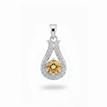6mm round citrine with cubic zirconia silver pendant
