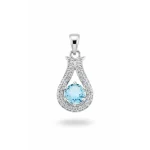 6mm round blue topaz with cubic zirconia silver pendant
