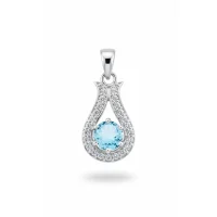 6mm round blue topaz with cubic zirconia silver pendant