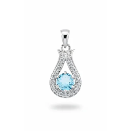 6mm round blue topaz with cubic zirconia silver pendant