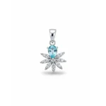 5x7 mm pear shaped blue topaz with cubic zirconia silver flower pendant