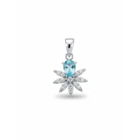5x7 mm pear shaped blue topaz with cubic zirconia silver flower pendant