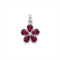 flower shaped garnet silver pendant