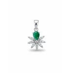 5x7 mm pear shaped green onyx with cubic zirconia silver flower pendant
