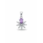 5x7 mm pear shaped brazilian amethyst with cubic zirconia silver flower pendant