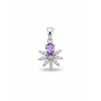 5x7 mm pear shaped brazilian amethyst with cubic zirconia silver flower pendant