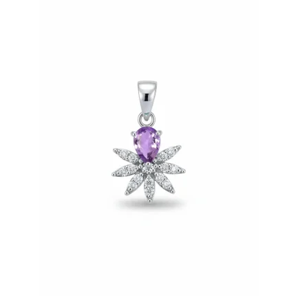 5x7 mm pear shaped brazilian amethyst with cubic zirconia silver flower pendant