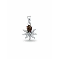 5x7 mm pear shaped smoky quartz with cubic zirconia silver flower pendant
