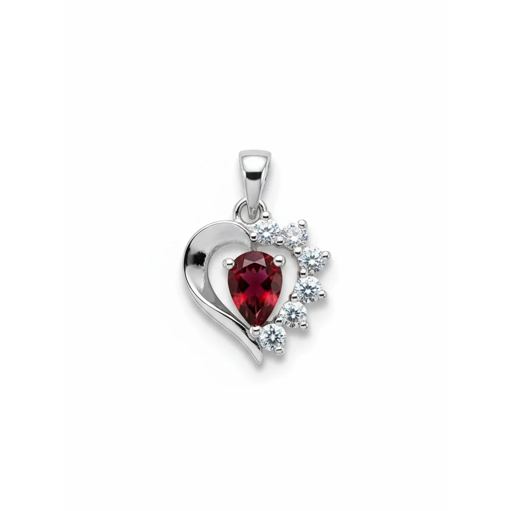 pendant gemstone with cubic zirconia 63a 5x7 mm pear shaped garnet with cubic zirconia silver heart shaped pendant