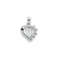 5x7 mm pear shaped rainbow moonstone with cubic zirconia silver heart shaped pendant