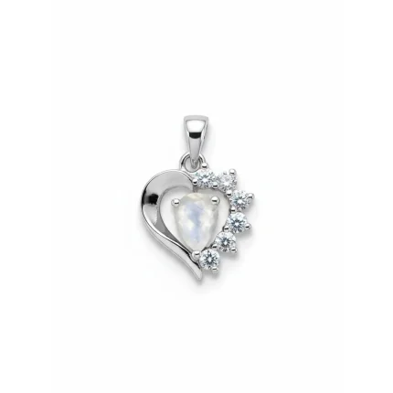 5x7 mm pear shaped rainbow moonstone with cubic zirconia silver heart shaped pendant