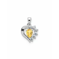 5x7 mm pear shaped citrine with cubic zirconia silver heart shaped pendant