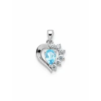 5x7 mm pear shaped blue topaz with cubic zirconia silver heart shaped pendant