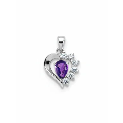5x7 mm pear shaped amethyst with cubic zirconia silver heart shaped pendant