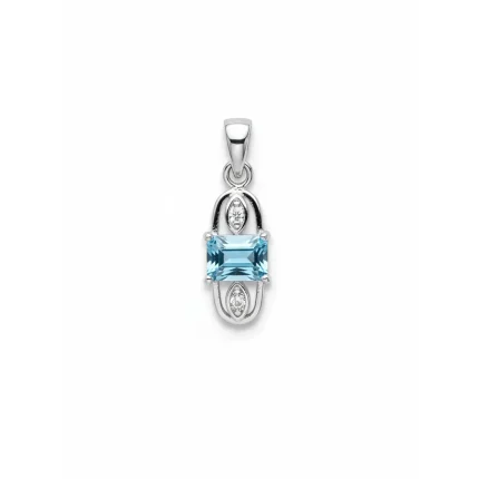 5x7mm octagon shaped blue topaz with cubic zirconia silver pendant