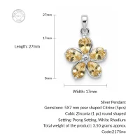 details of the flower shaped citrine silver pendant
