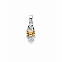 5x7mm octagon shaped citrine with cubic zirconia silver pendant