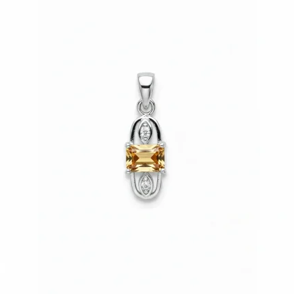 5x7mm octagon shaped citrine with cubic zirconia silver pendant
