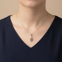 model wearing 5x7mm octagon shaped citrine with cubic zirconia silver pendant
