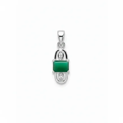 5x7mm octagon shaped green onyx with cubic zirconia silver pendant