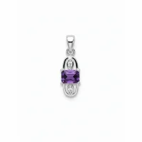 5x7mm octagon shaped amethyst with cubic zirconia silver pendant