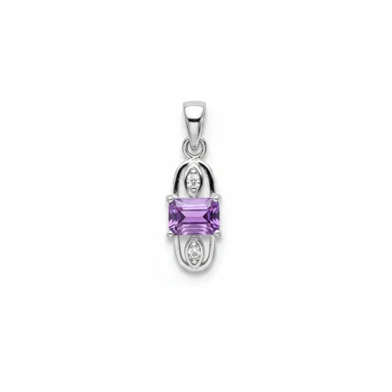 5x7mm octagon shaped brazilian amethyst with cubic zirconia silver pendant