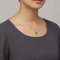 model wearing 5x7mm octagon shaped brazilian amethyst with cubic zirconia silver pendant