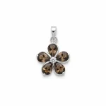 flower shaped smoky quartz silver pendant