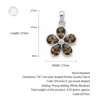 details of the flower shaped smoky quartz silver pendant