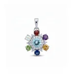 round flower shaped multi gemstone silver pendant