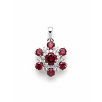 round flower shaped garnet silver pendant