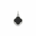 silver pendant clover shaped black onyx