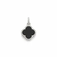 silver pendant clover shaped black onyx
